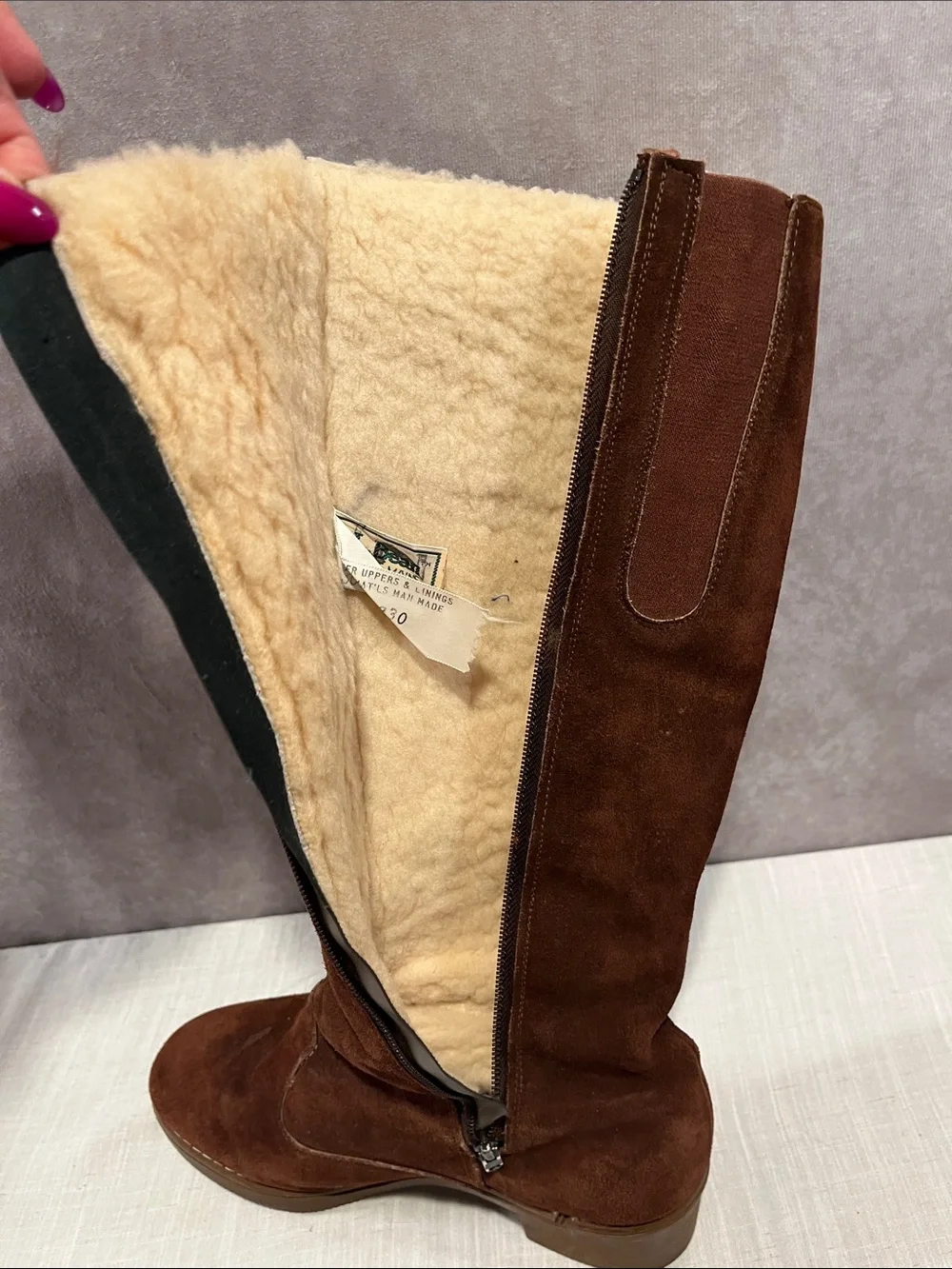 LL Bean Brown Suede Tall Boots - Cozy Lined Sherpa Knee-High size 8.5